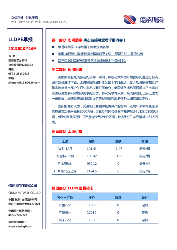 信达期货LLDPE早报