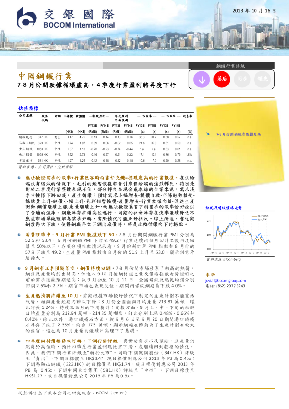 中国钢铁行业：7-8月份间数据循环虚高,4季度行业盈利将再度下行