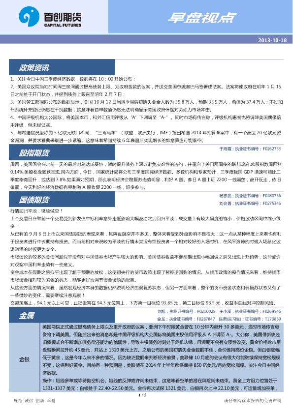 首创期货早盘视点