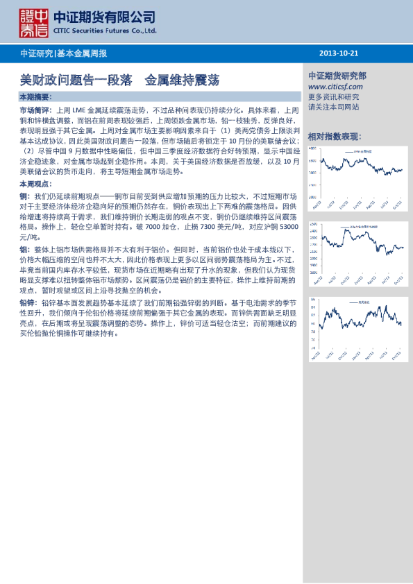 基本金属周报：美财政问题告一段落,金属维持震荡