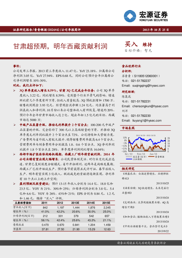 甘肃超预期，明年西藏贡献利润