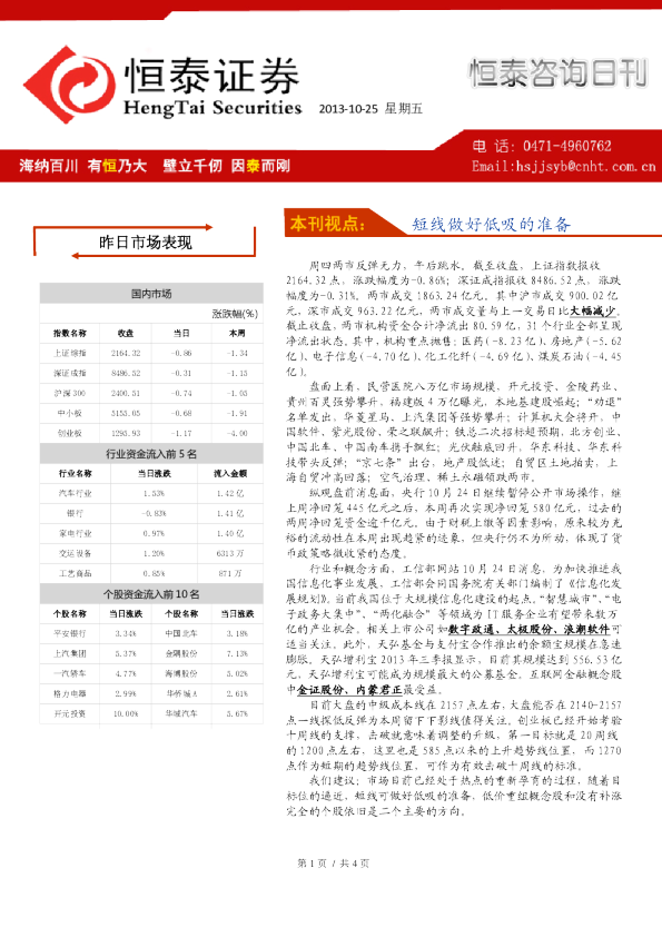 恒泰证券恒泰咨询日刊