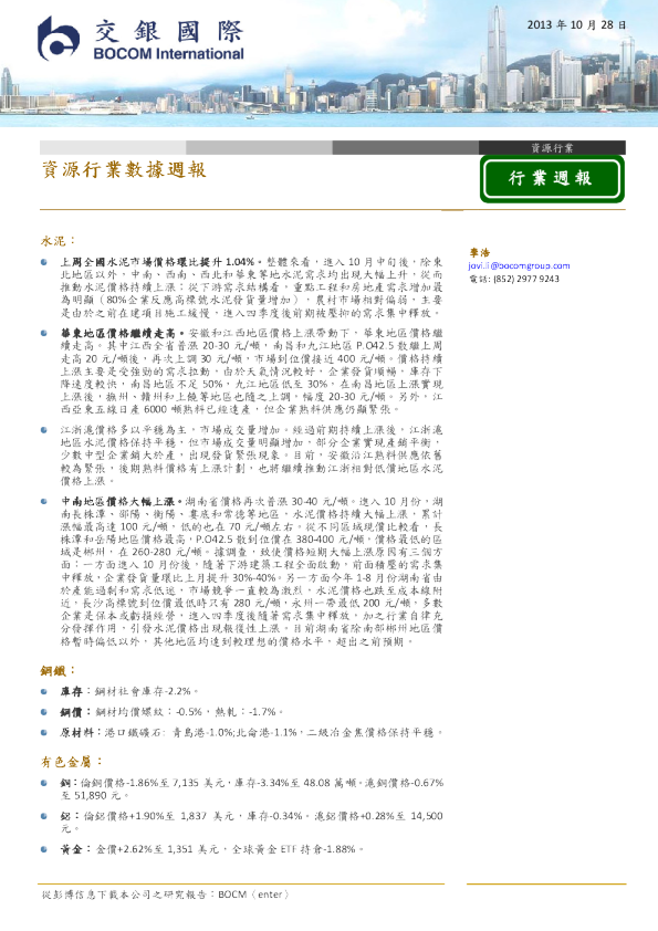 资源行业数据周报