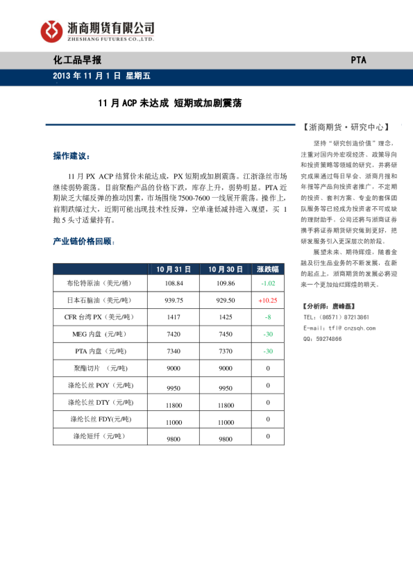PTA早报：11月ACP未达成,短期或加剧震荡