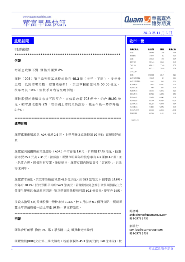 华富港股(11月5日)快讯
