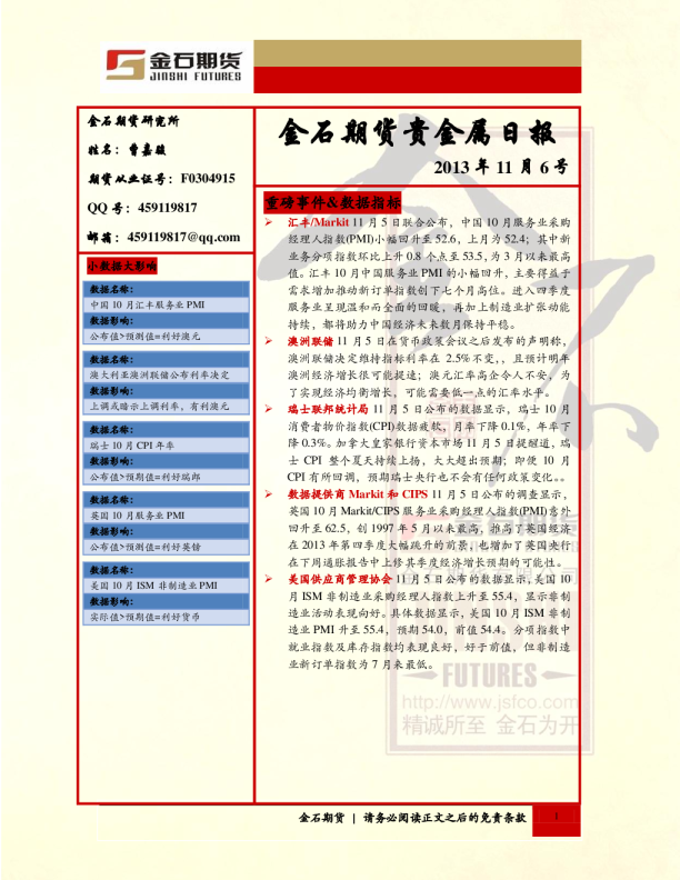金石期货贵金属日报