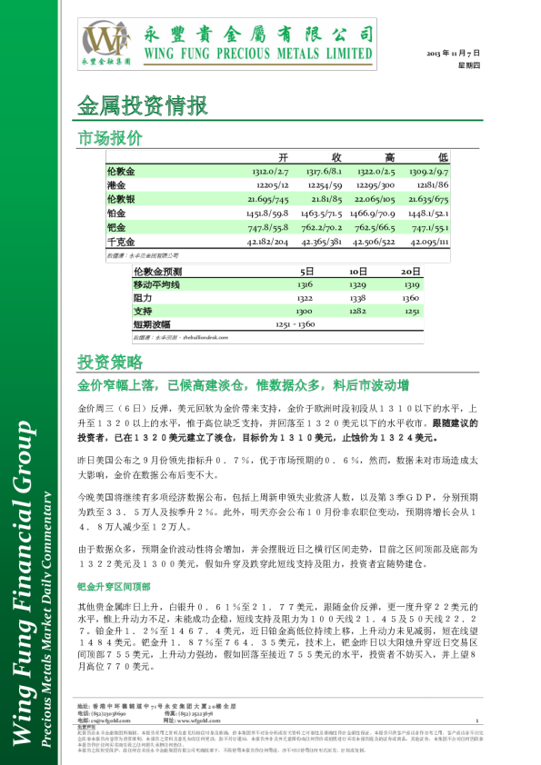 永丰金融金属投资情报