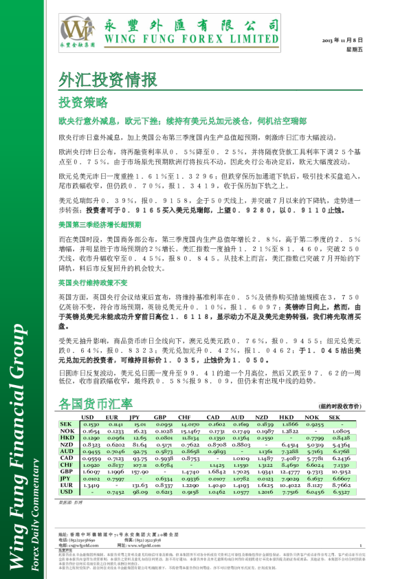 永丰证券外汇投资情报