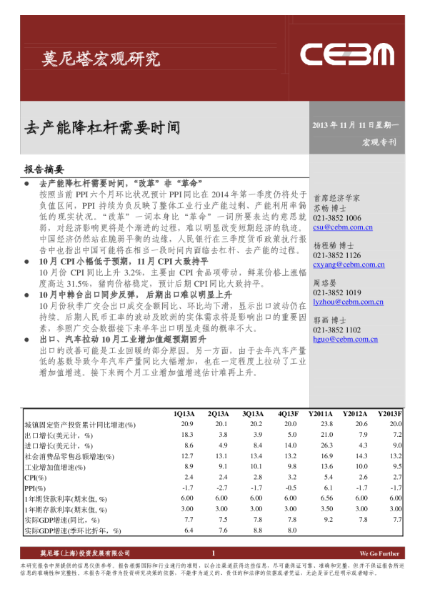莫尼塔宏观研究：去产能降杠杆需要时间
