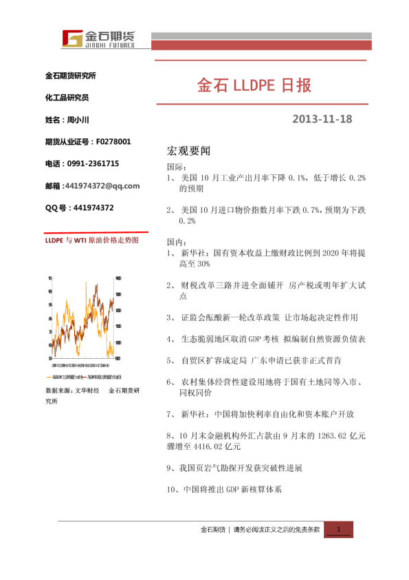 金石期货LLDPE日报