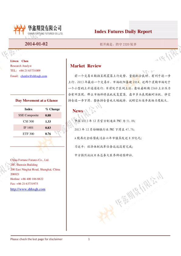股指早报：低开高走,防守2320短多