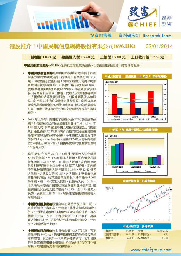 中国民航信息网络：港股推介