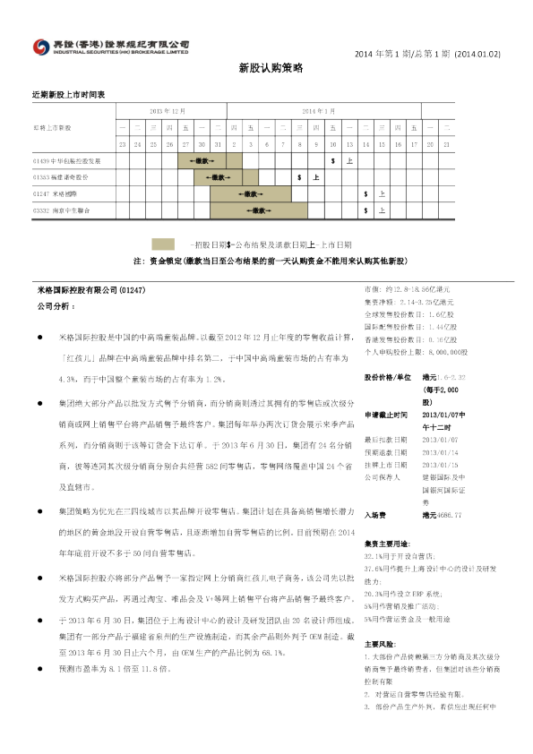 新股认购策略第一期 (米格+南京中生联合)