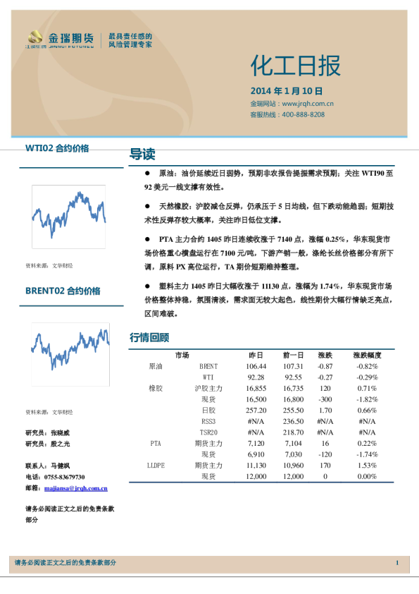 金瑞期货化工日报