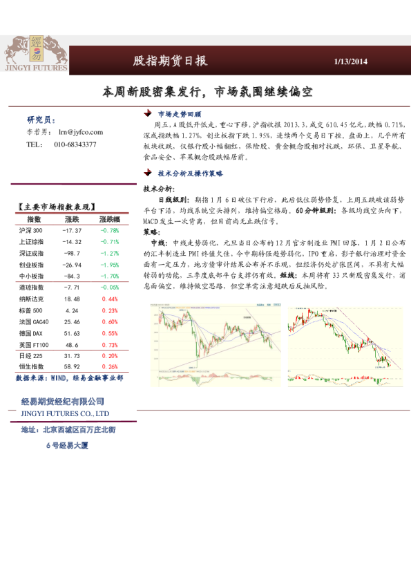 股指期货日报：本周新股密集发行,市场氛围继续偏空