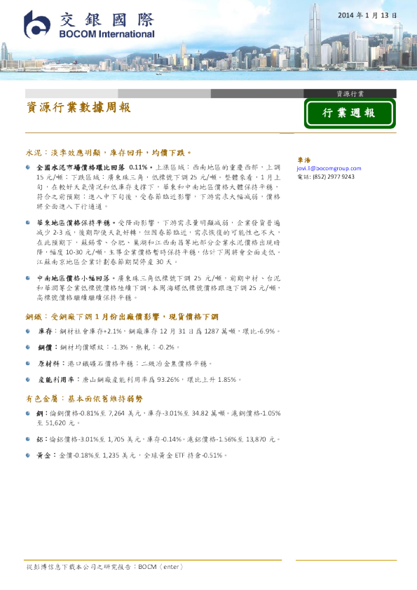 资源行业数据周报