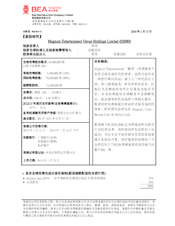 MAGNUM ENT：新股研究