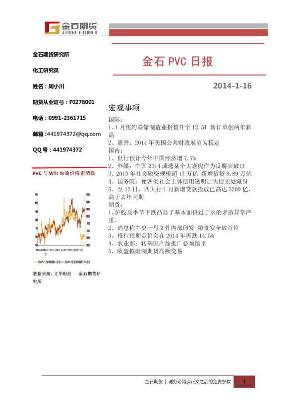 金石期货PVC日报