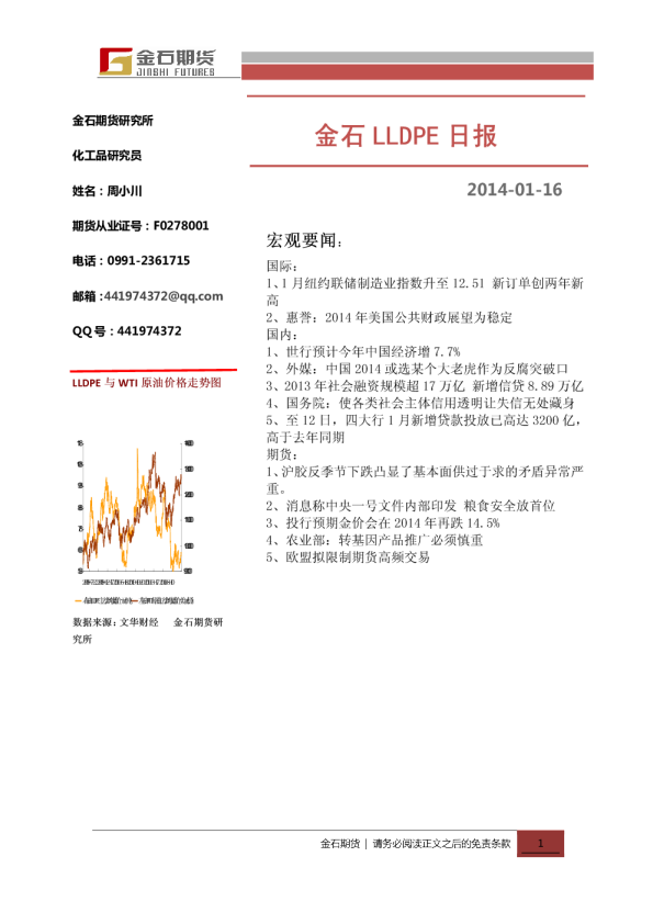 金石期货LLDPE日报