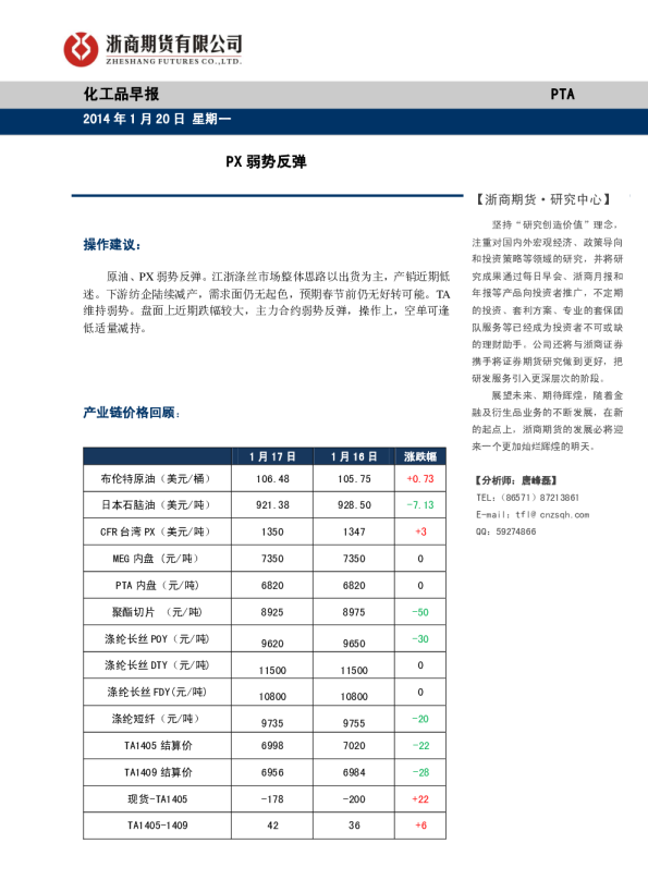 PTA早报：PX弱势反弹