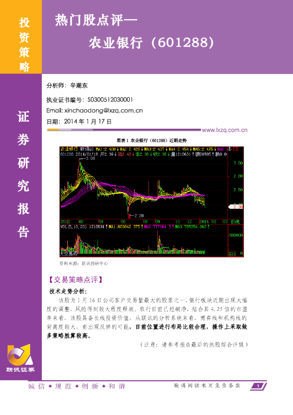 热门股点评：农业银行(601288)