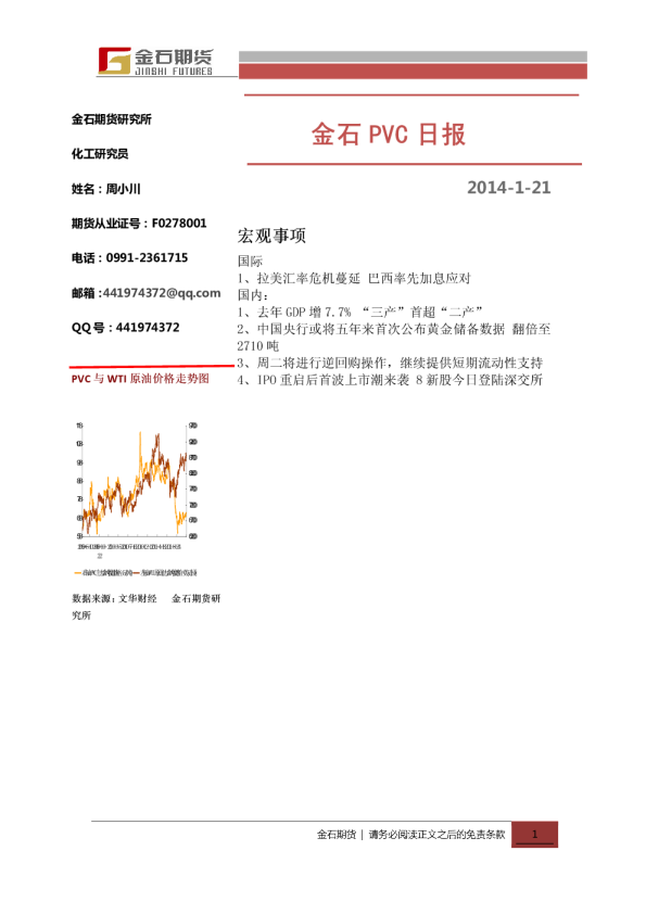 金石期货PVC日报