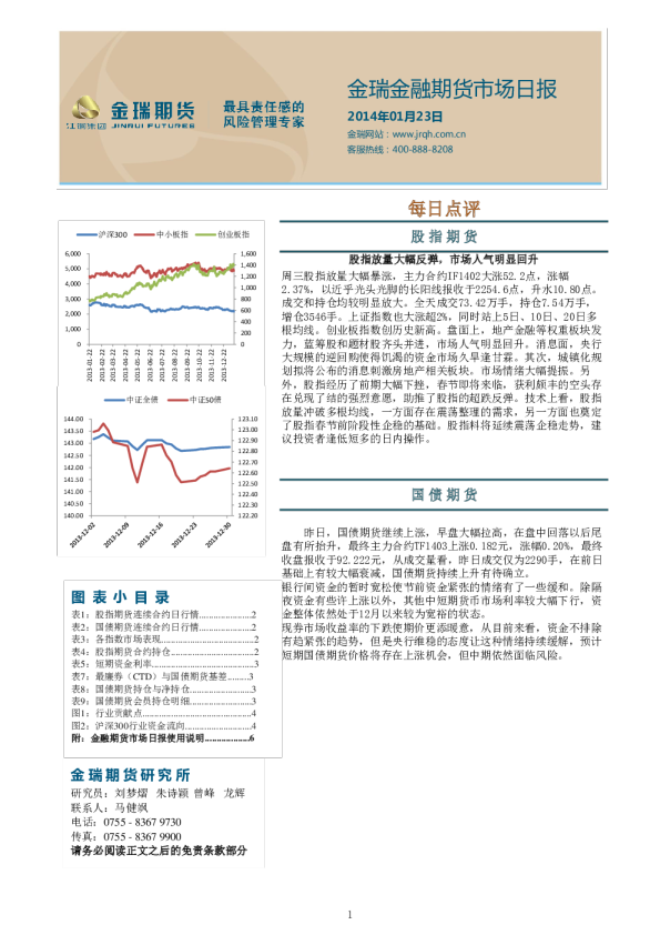 金瑞期货金融期货市场日报