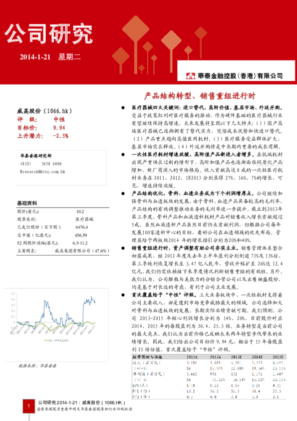 威高股份：产品结构转型、销售重组进行时