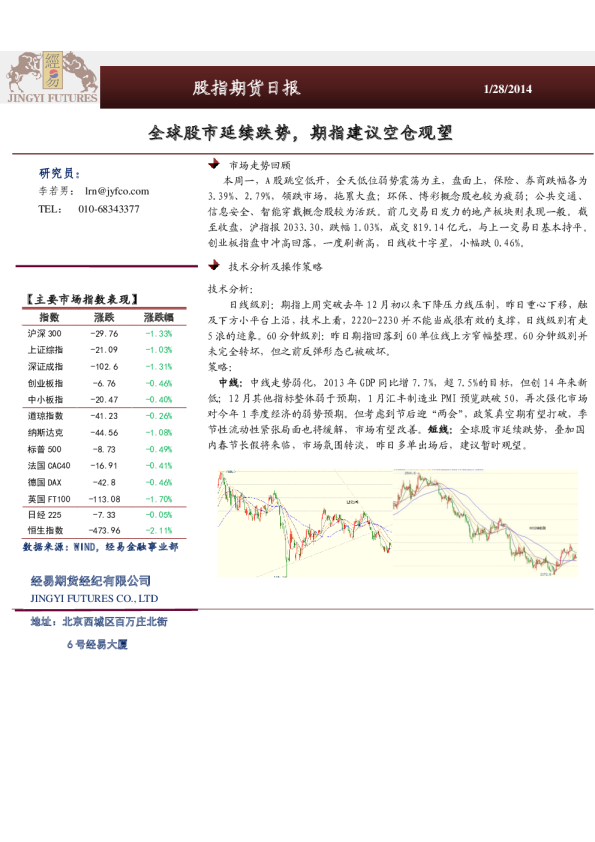 股指期货日报：全球股市延续跌势,期指建议空仓观望