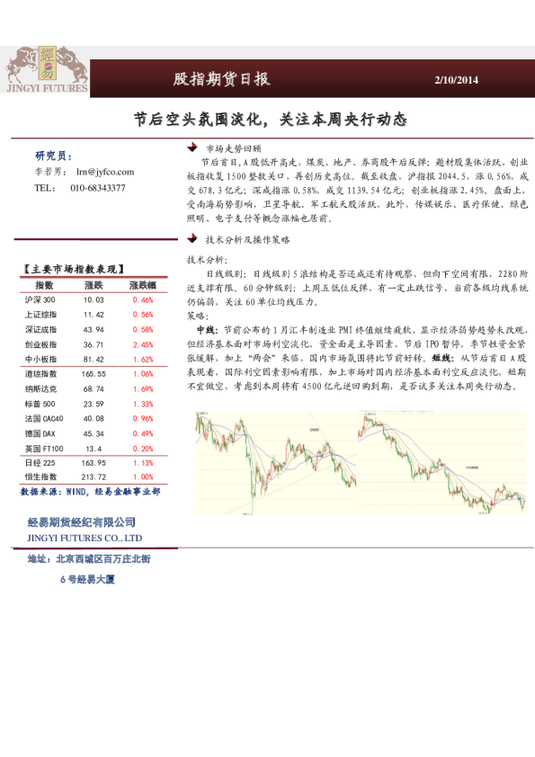 股指期货日报：节后空头氛围淡化,关注本周央行动态