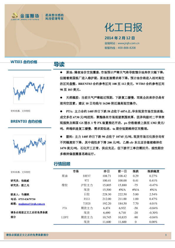 金瑞期货化工日报