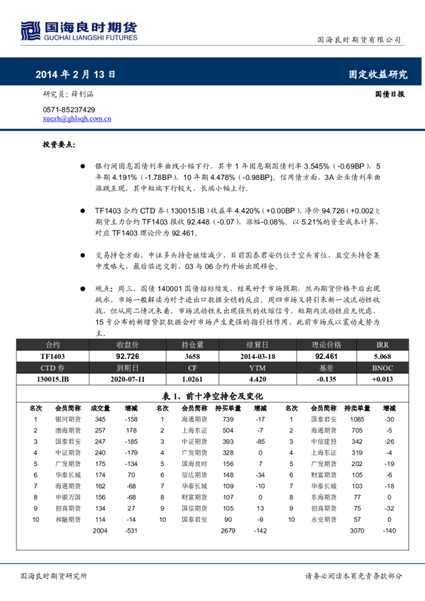 国海良时期货国债期货日报