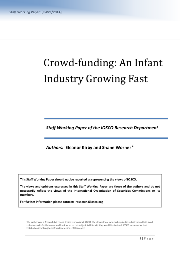 SWP3: Crowd-funding: An Infant Industry Growing Fast
