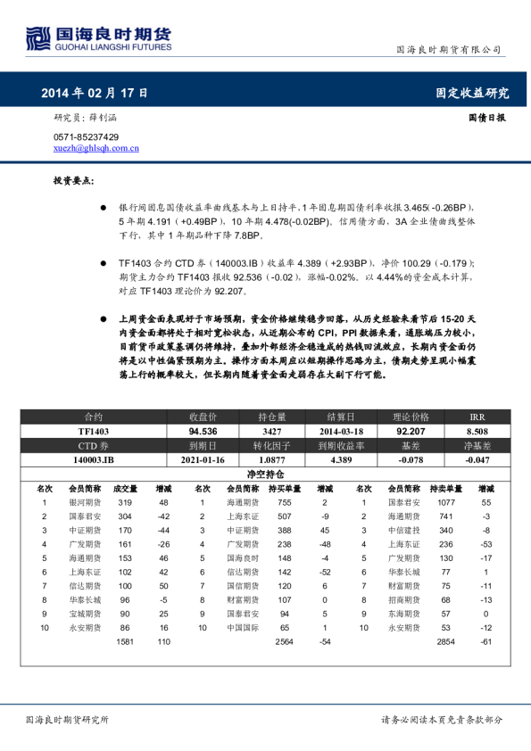 国海良时期货国债期货日报