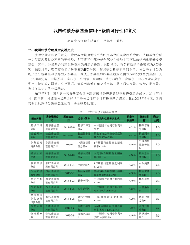我国纯债分级基金信用评级的可行性和意义