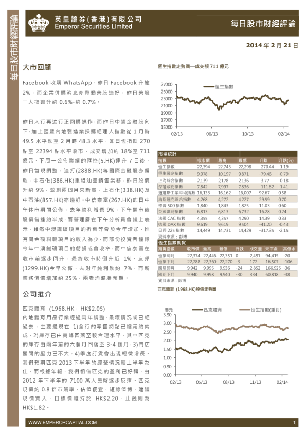 英皇证券每日股市财经评论