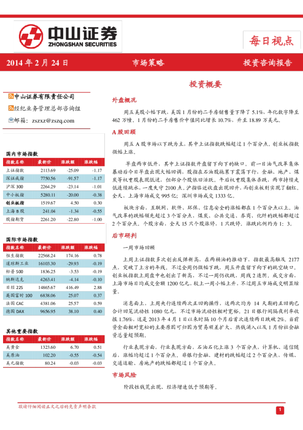 中山证券每日视点