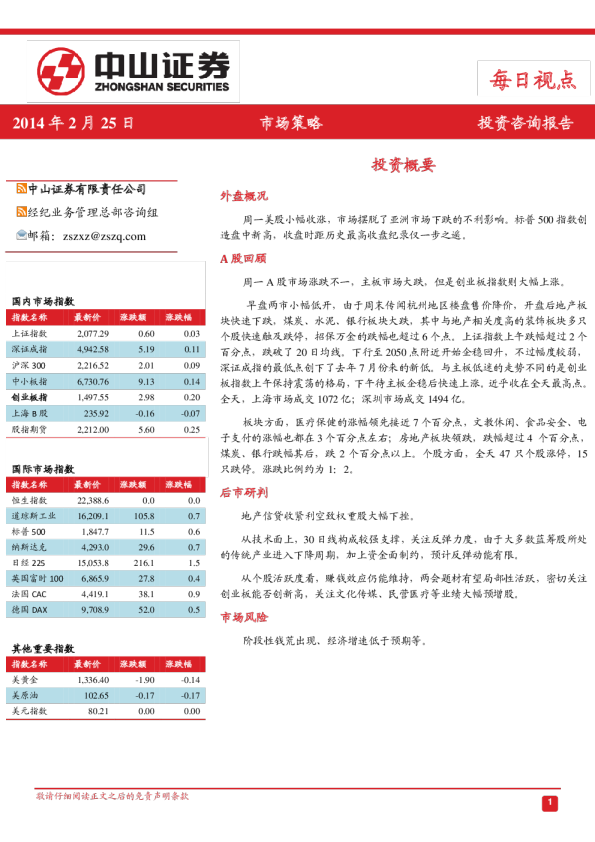 中山证券每日视点