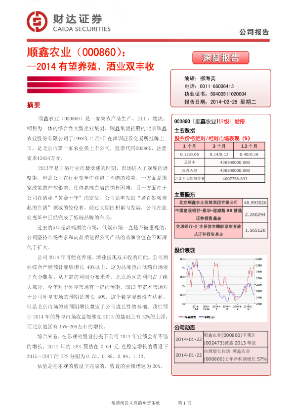 2014有望养殖、酒业双丰收