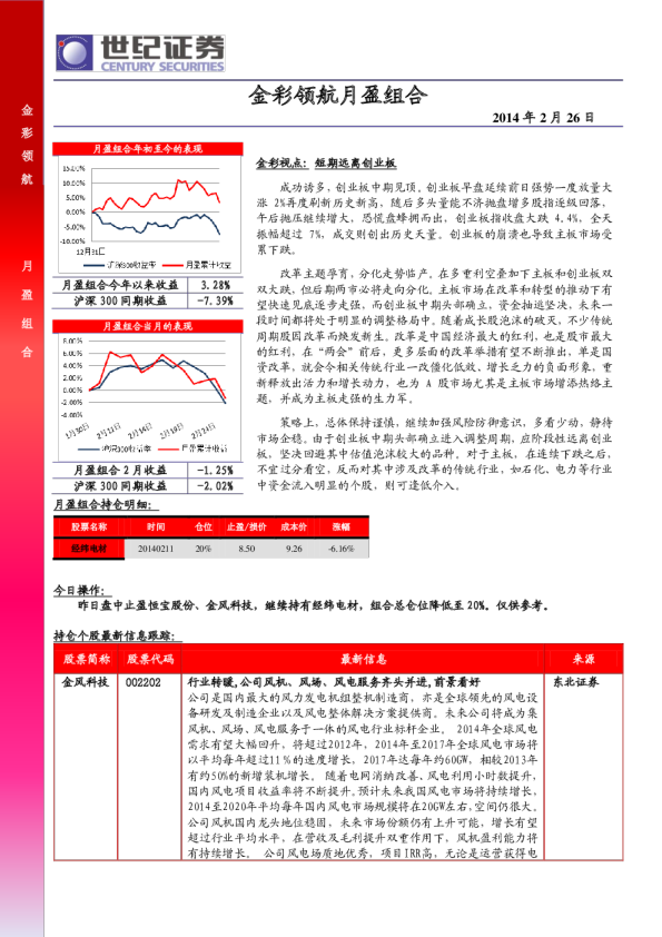 世纪证券金彩领航月盈组合