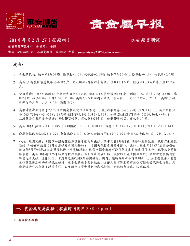 永安期货贵金属早报