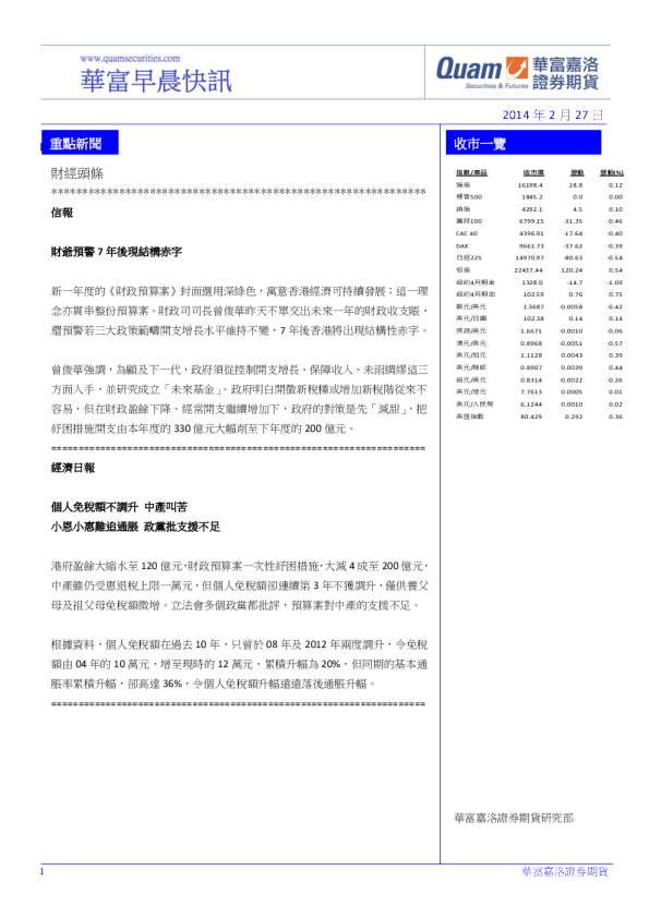 华富港股(2月27日)快讯