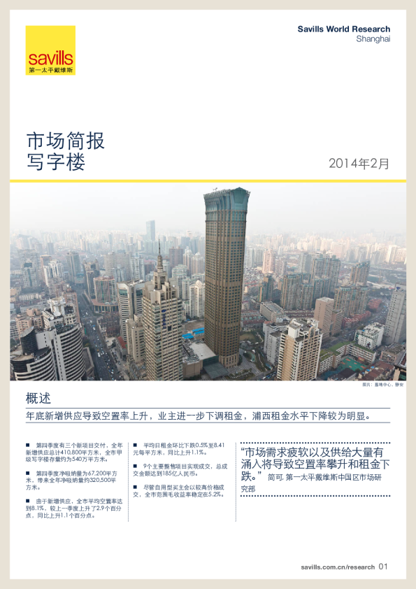 上海写字楼市场简报2013年第四季度