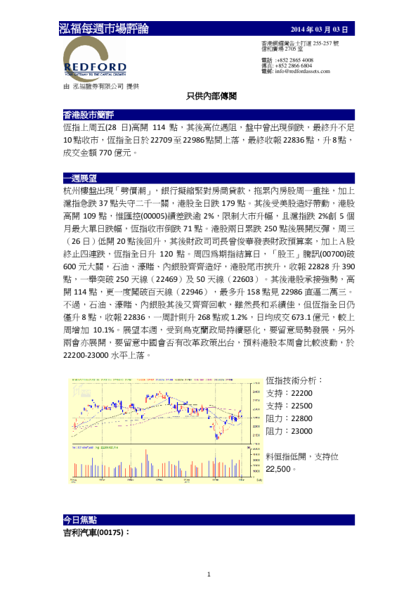 泓福证券每周市场评论