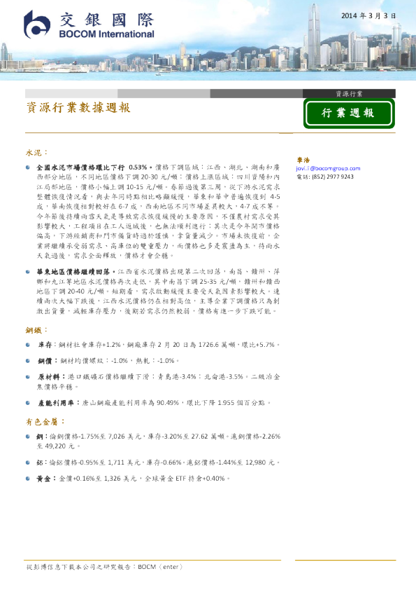 资源行业数据周报