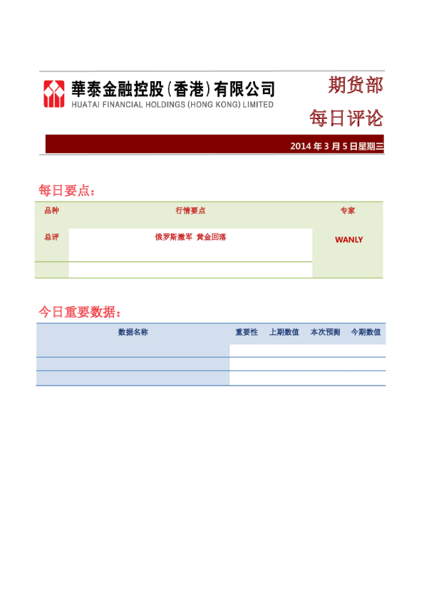 华泰金融控股期货部每日评论