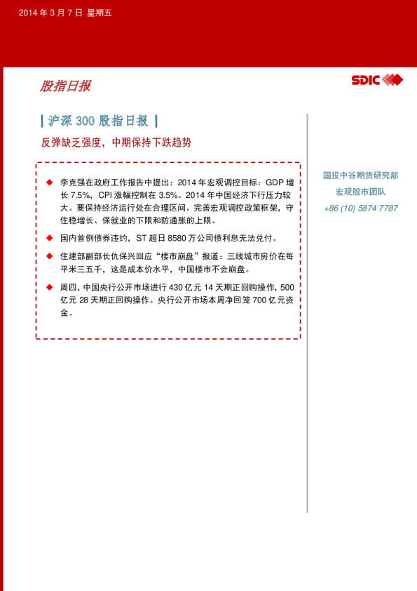 沪深300股指日报：反弹缺乏强度,中期保持下跌趋势
