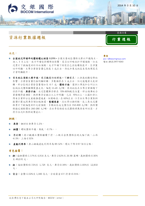 资源行业数据周报