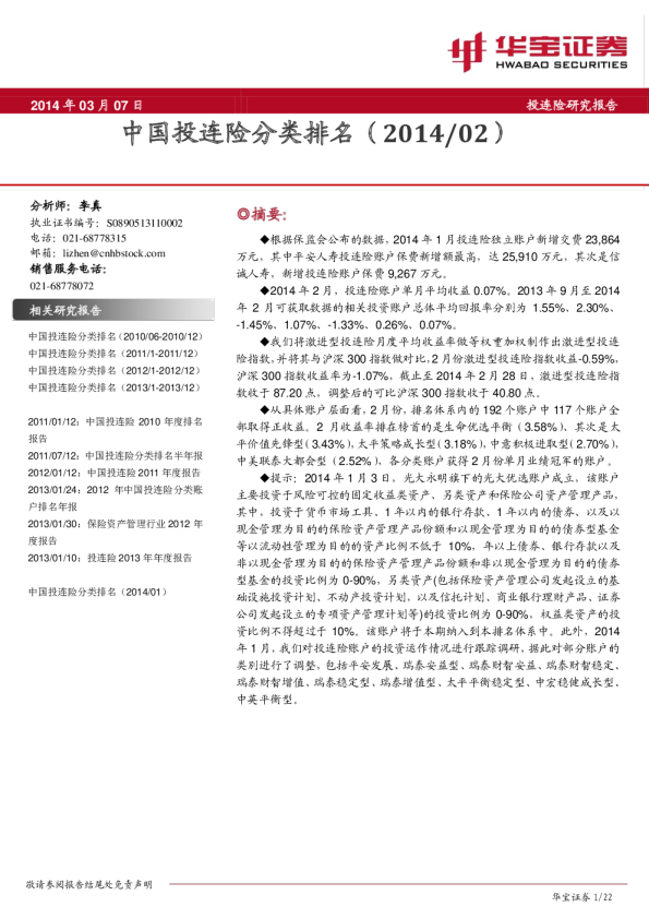中国投连险分类排名
