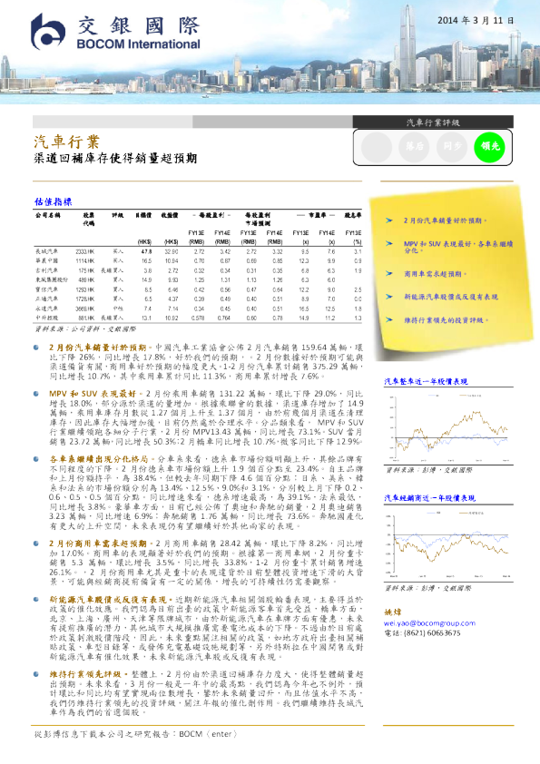 汽车行业：渠道回补库存使得销量超预期